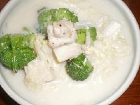 白菜ブロッコリーのチキン豆乳スープ